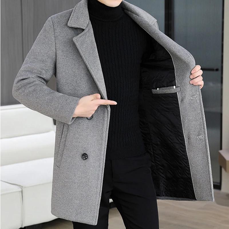 Manteau mi-long en laine pour homme style Business Casual, collection Hiver 2026, chaud, avec doublu