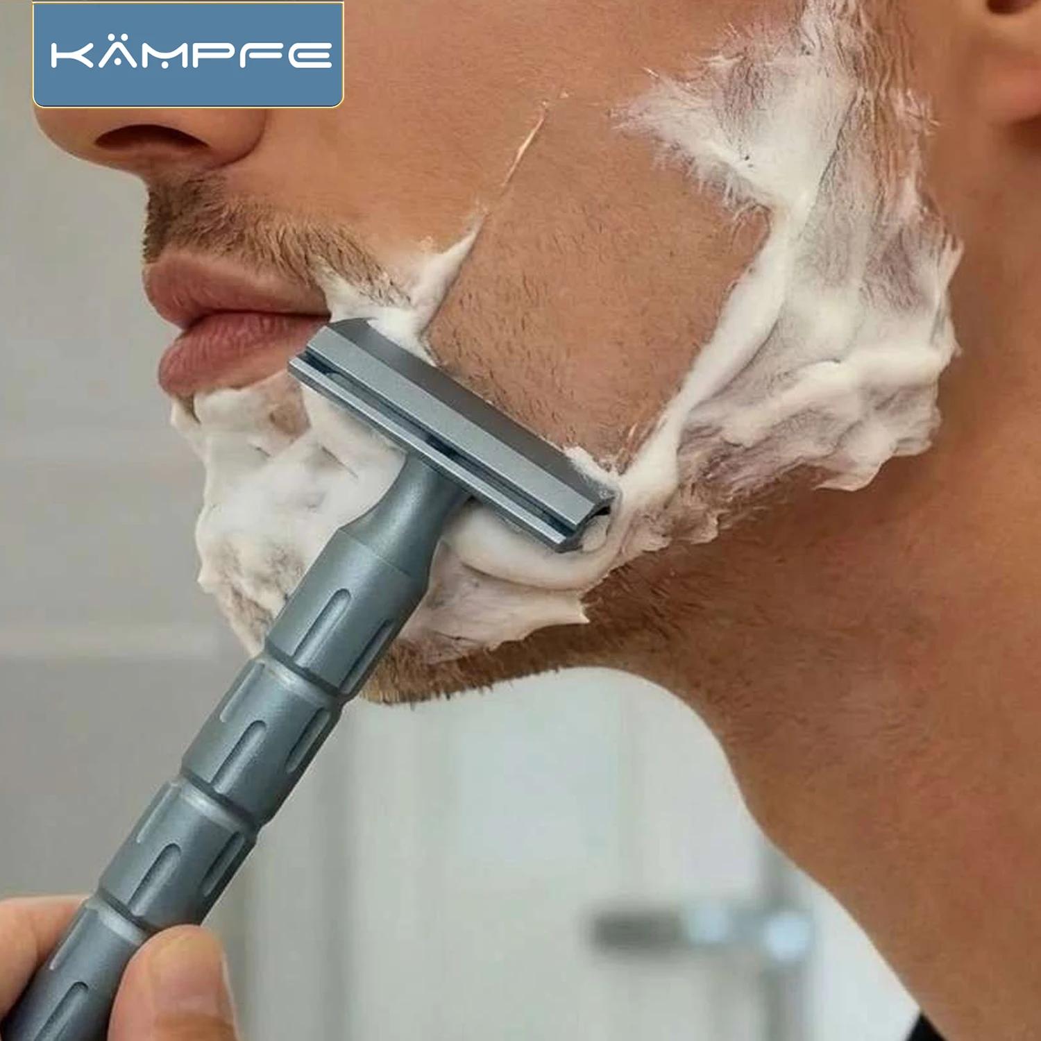 Rasoir à double tranchant KAMPFE, manuel, en aluminium, de style ancien, usiné CNC, avec manche anti