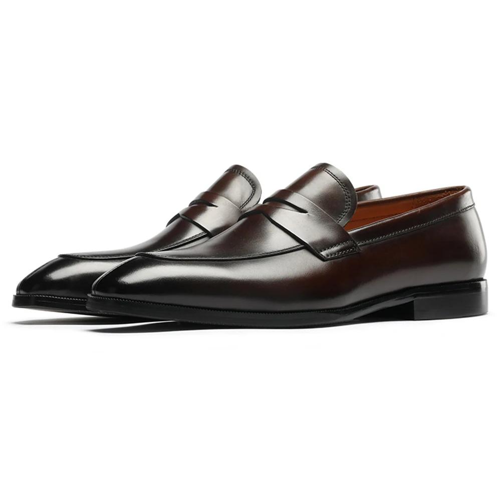Mocassins décontractés pour hommes en cuir de veau imperméables à enfiler, chaussures habillées form