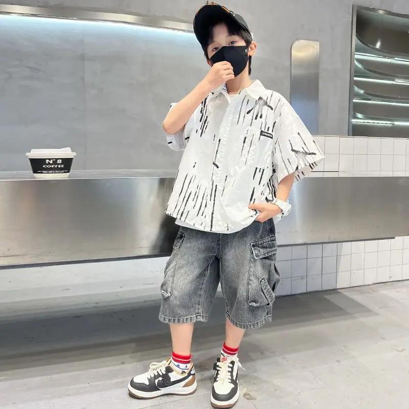 Ensemble chemise d'été pour garçons, T-shirts pour enfants, vêtements pour enfants de 10 à 14 ans, c