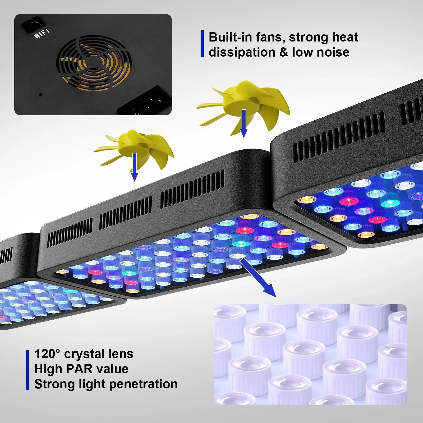 Lumière d'aquarium Led à intensité variable, contrôle WiFi, 165W, avec trois canaux, contrôle intell