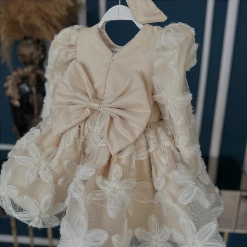 Robe Tutu florale de princesse pour bébé fille, manches longues, style vintage, avec nœud, pour mari