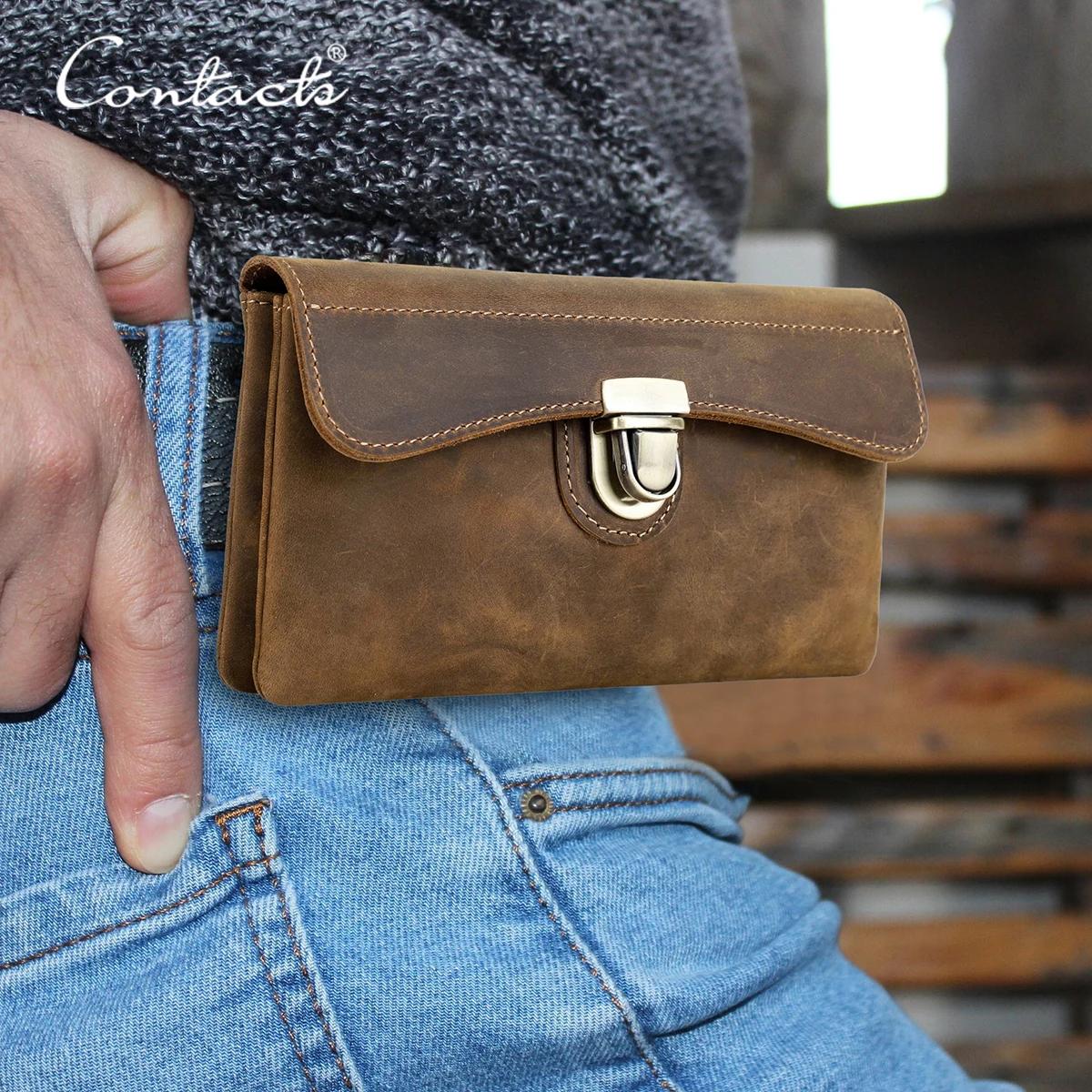 Sacs de ceinture pour hommes en cuir véritable CONTACT'S, sacs de taille de haute qualité, sacs bana
