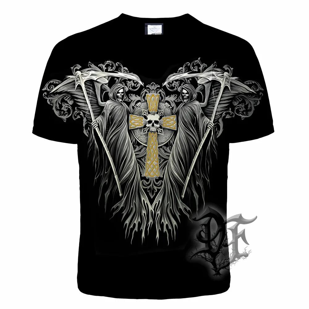 T-shirt col rond pour hommes européens et américains, nouvelle lettre de crâne gothique imprimée, co
