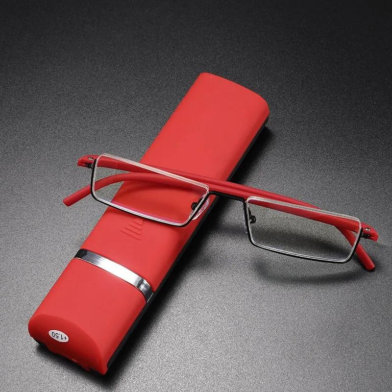 Lunettes de Lecture Anti-Lumière Bleue en Métal pour Homme, Demi-Monture, avec Étui, + 1.0 1.5 2.0 2