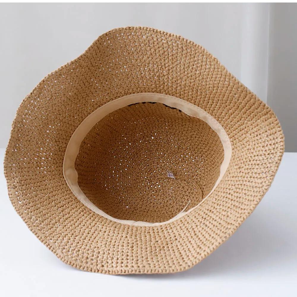 Nouvelles femmes Chapeau de soleil large bord chapeaux de plage femmes été Chapeau de paille pliable