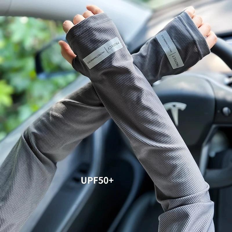 Manchons de bras solaires UV pour hommes et femmes, masque de cyclisme à manches longues en soie gla