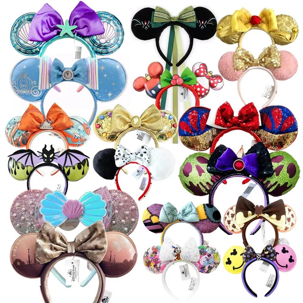 Serre-tête Disney Princesse avec oreilles Minnie - Nœud à paillettes Raiponce Blanche-Neige - Cadeau fille Noël