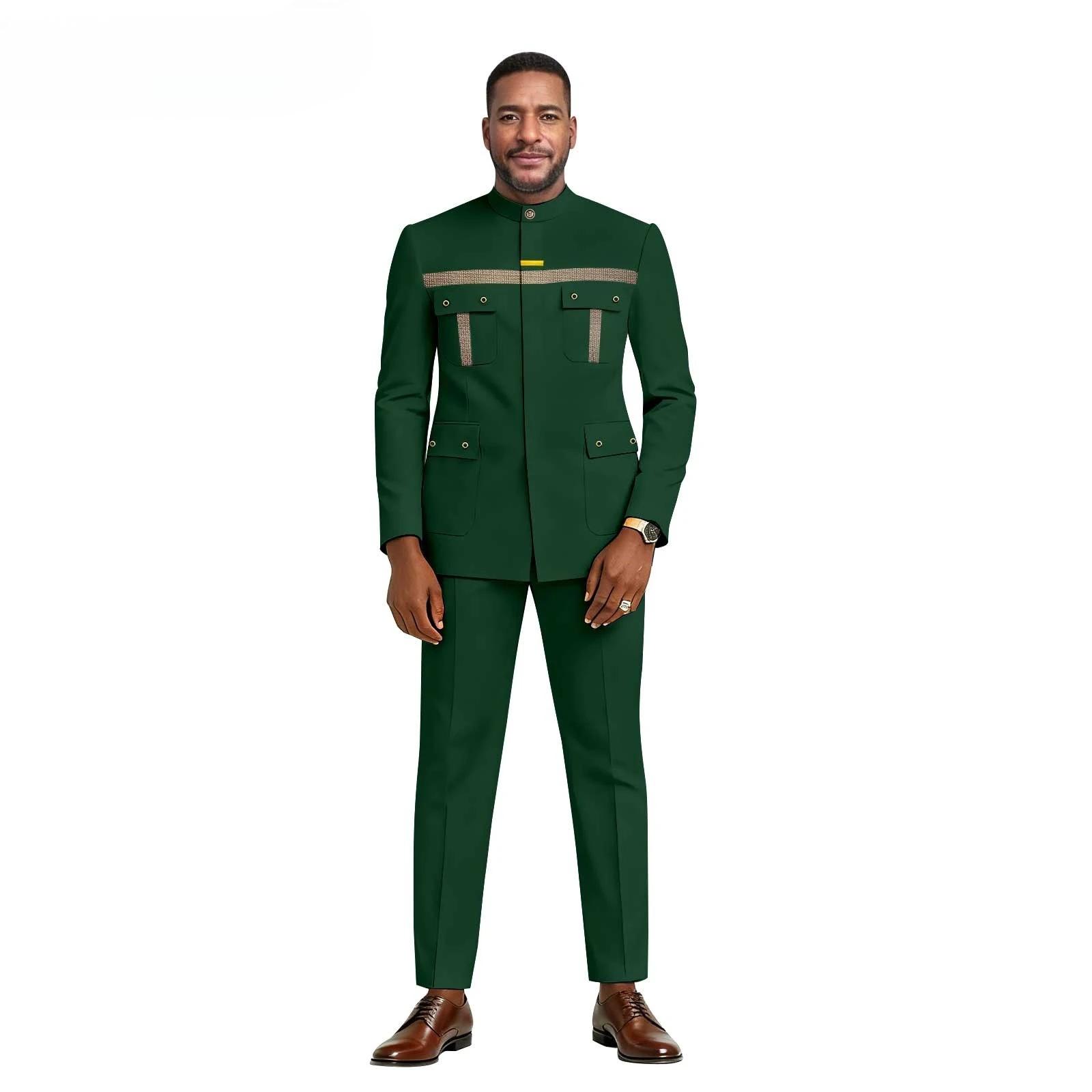 Nouvel ensemble deux pièces décontracté et coloré pour homme africain, coupe ajustée - Costume pour 