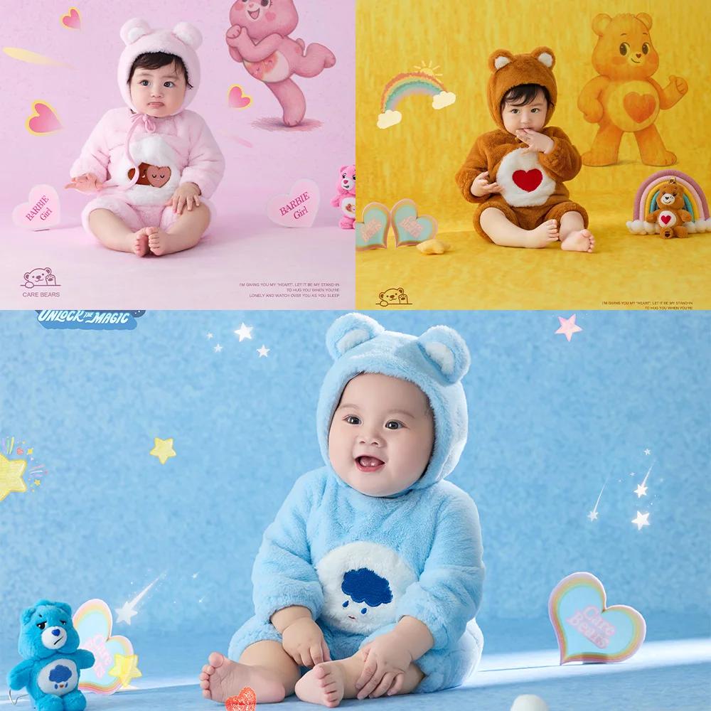 Tenue de photographie pour nouveau-né, thème ours de dessin animé mignon, barboteuse en peluche douc