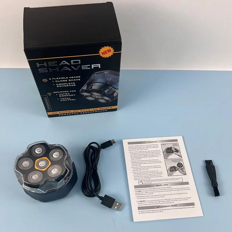 6 tête Portable étanche Rechargeable machine à raser feuille tête chauve rasoir barbier électrique r