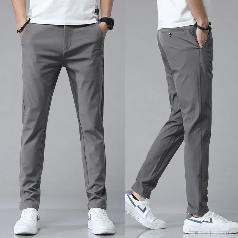 Pantalon Ultra-fin pour hommes, extensible, Slim, droit, décontracté, haute qualité, mode, respirant
