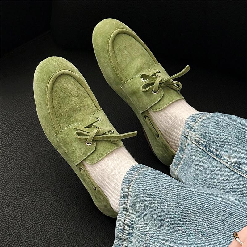 MORAZORA – mocassins en cuir suédé pour femmes, 3 couleurs, chaussures plates à lacets, bout rond, c