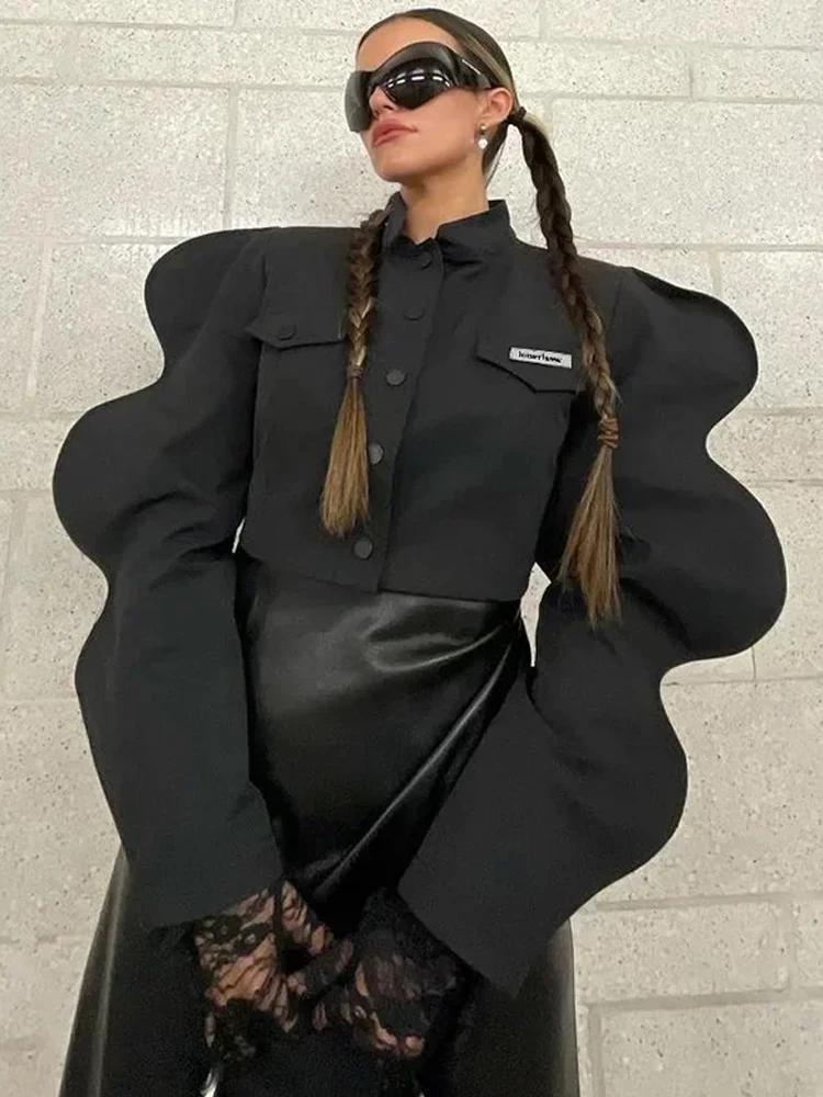 Weird Puss-Veste à Manches Spéciales pour Femme, Manteau Court Décontracté, à Simple Boutonnage, Cou