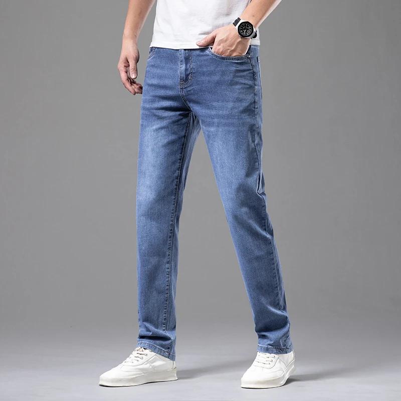 Jeans d'été en coton élastique pour hommes, pantalons droits décontractés, vêtements masculins de ma