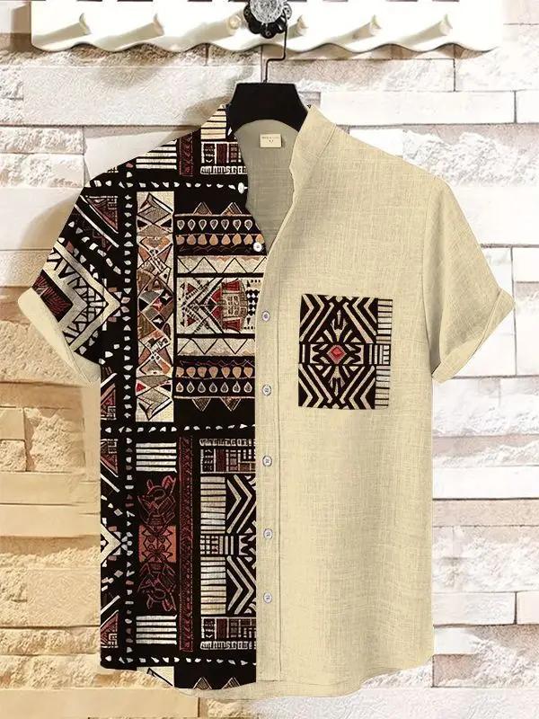 2025 Vintage Style africain hommes rétro ethnique Tribal à manches courtes dessus de chemise mode dé