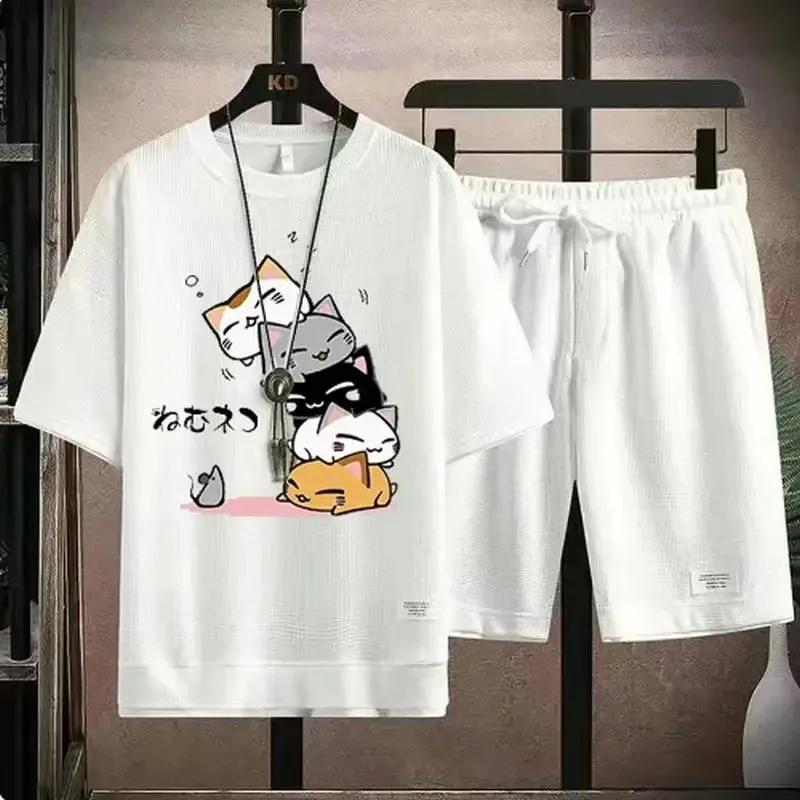 Ensemble gaufré décontracté homme été 2026 – T-shirt et short tendance – Ensemble sportif ample et c