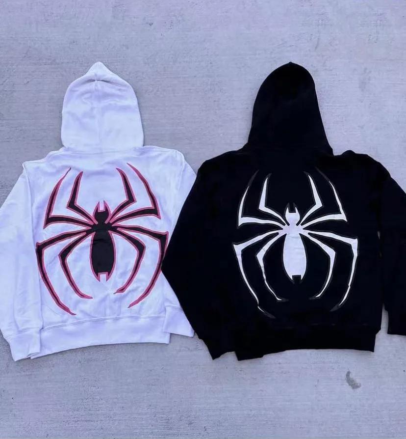 Sweat à capuche Spider avec fermeture éclair complète pour hommes et femmes, Streetwear Harajuku, Ve