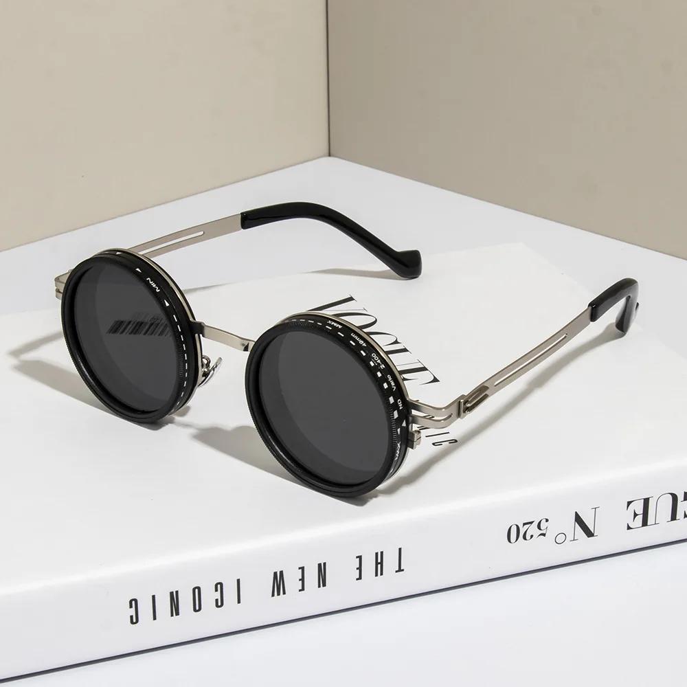 Lunettes de soleil polarisées ND9 à gradation réglable pour hommes et femmes, rondes, rétro Punk, po