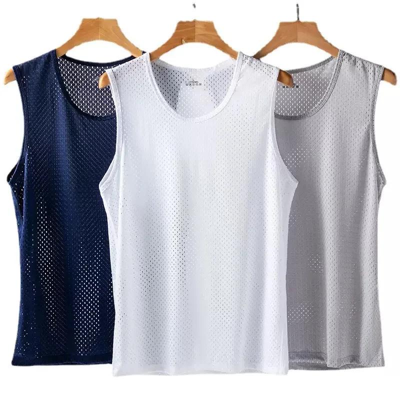 Débardeur Homme en Soie Glacée et Maille, Léger, Sportif, pour l'Été, T-shirt sans Manches, Décontra