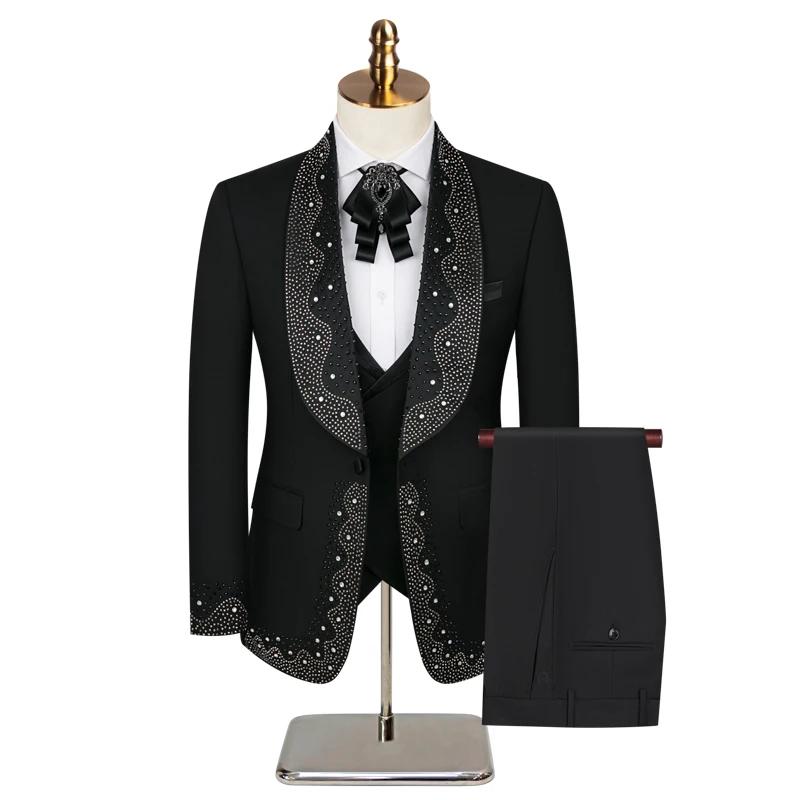 Ensemble de costumes de luxe légers de haute qualité pour hommes, 3 pièces, robe Blazer de fête pour