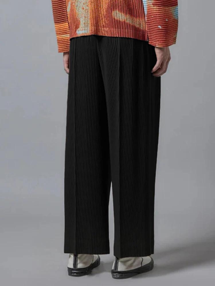 Nouveau pantalon large plissé Miyake pour homme, pantalon décontracté ample, pantalon long de rue