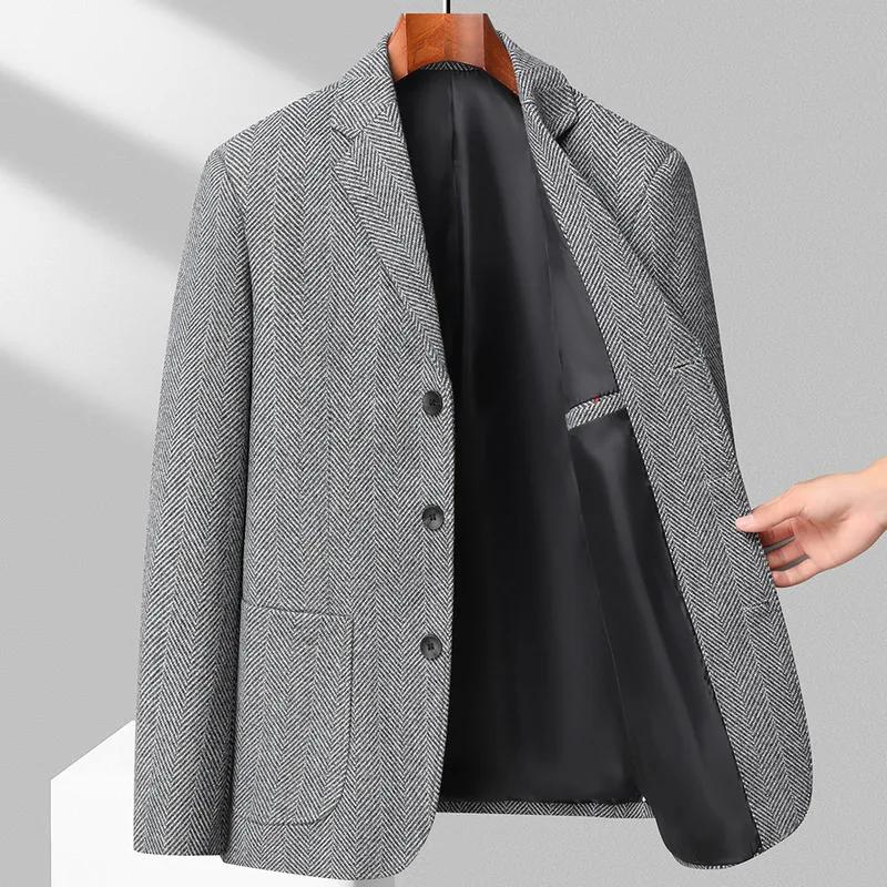 Blazer en laine pour homme, motif chevrons, veste de costume décontractée et élégante, confortable e