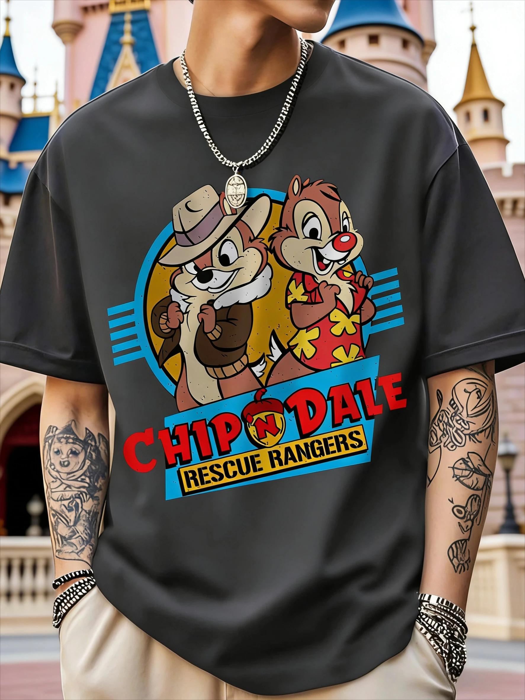 Disney Chip & Dale T-shirt en coton imprimé créatif 2026 été nouvelle rue Hip Hop à la mode décontra