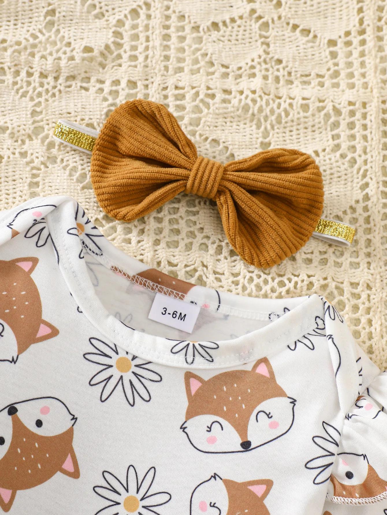 Ensemble en velours côtelé Little Fox Autumn Story : Combinaison imprimée marguerites + Jupe à brete