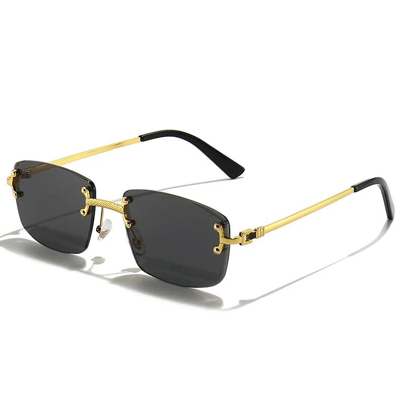 HBK-Lunettes de soleil carrées sans monture pour homme, verres dégradés bleus, métal de qualité supé