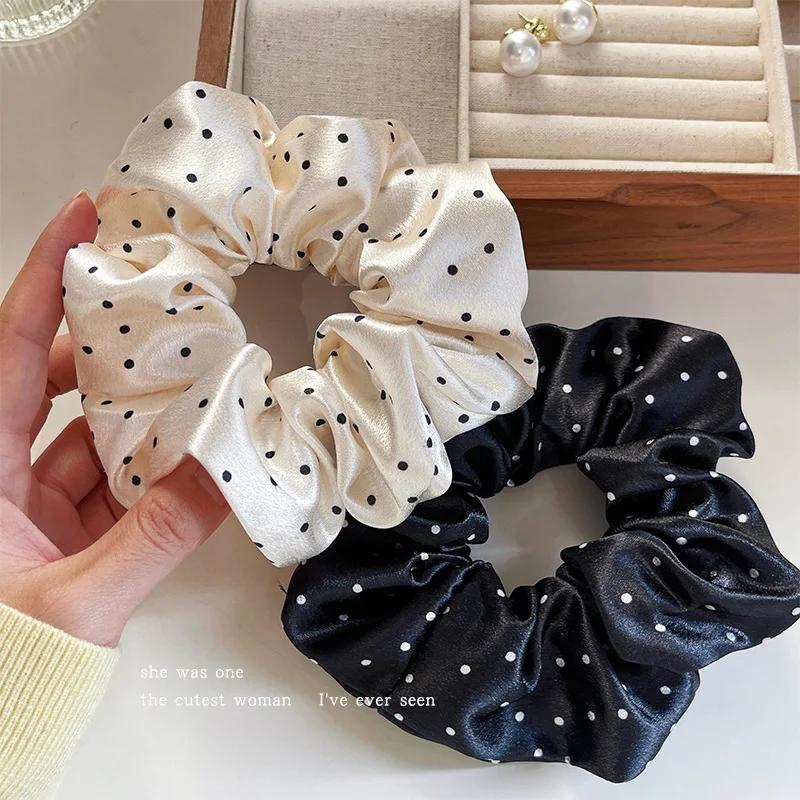 Chouchous coréens à pois noir et blanc, grandes bandes de cheveux pour femmes, attaches en corde pou