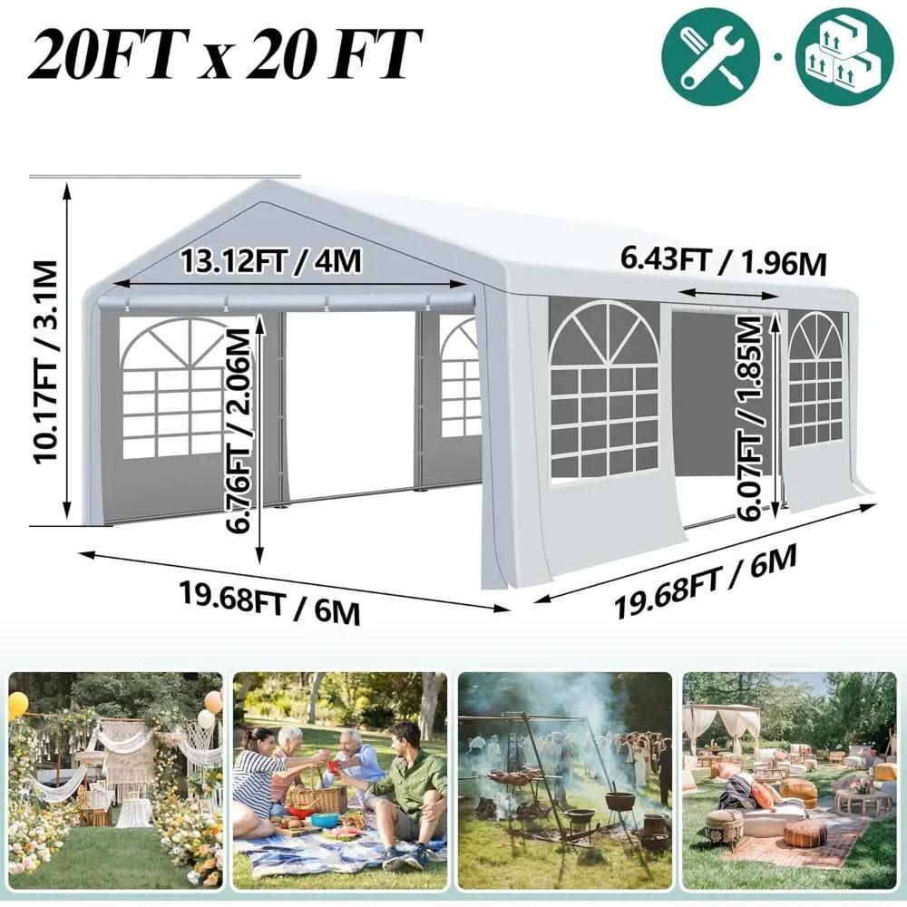 Tente et abri de fête à baldaquin de 20' x 20', tonnelle de mariage extérieure robuste avec 4 sacs d