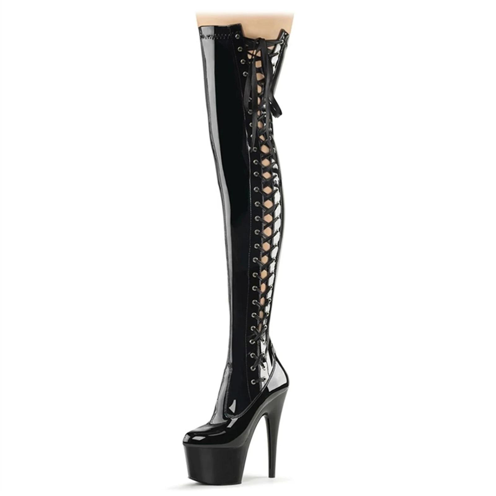 BOTES DE DANCE POLE 17CM |   SOLE à talon et antidérapant renforcé en acier |   Bottes de scène haut