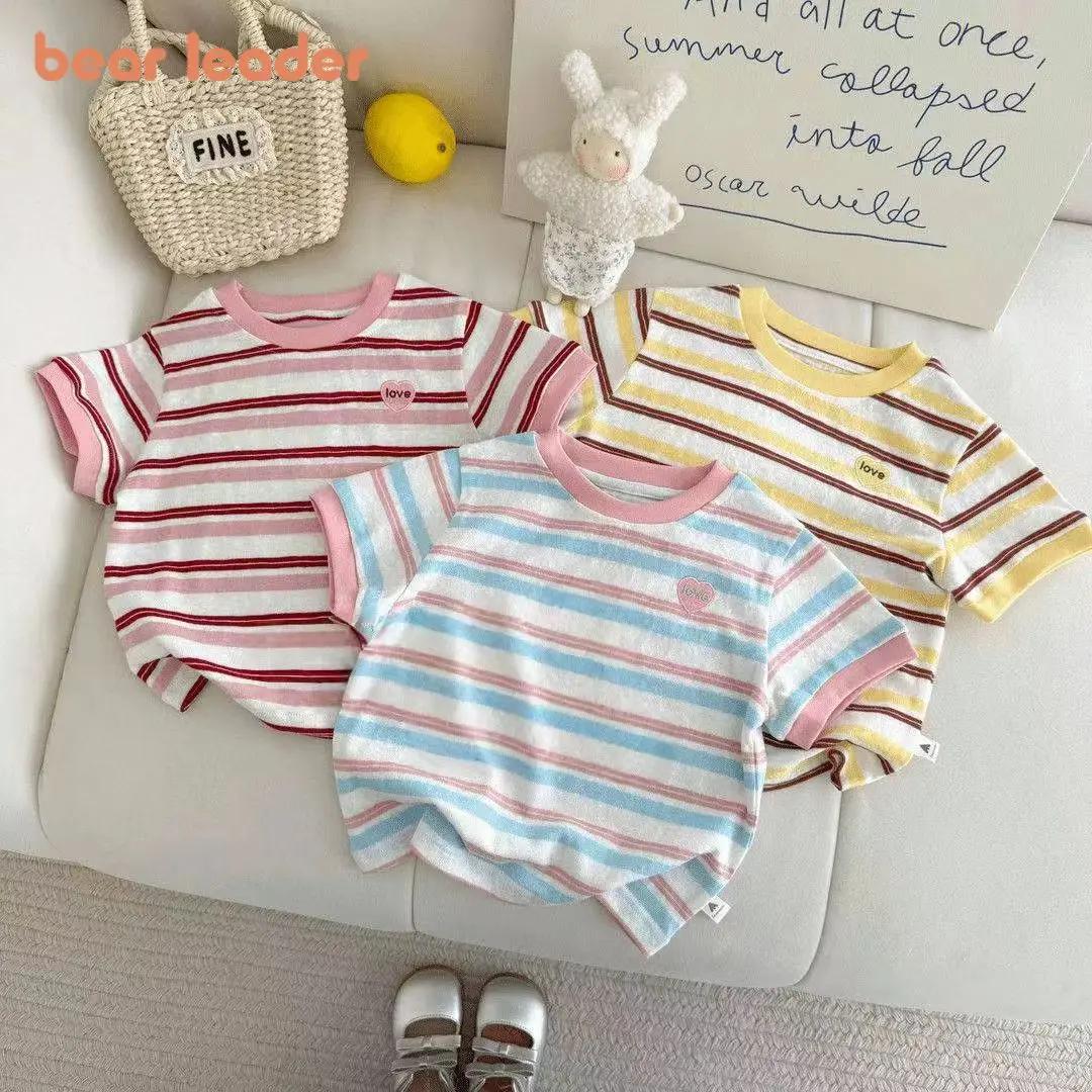 Bear Leader – T-shirt d'été à manches courtes pour filles, imprimé rayé, vêtements à la mode, nouvel