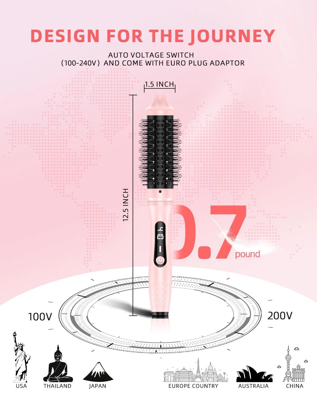 Fer à friser à infrarouge, brosse électrique, peigne Anti-brûlure, 1.5 pouces, volumateur rond chauf