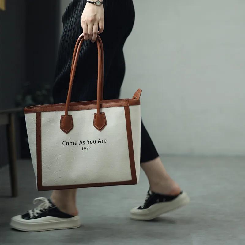 Sac fourre-tout de grande capacité pour femmes, avec compartiment pour ordinateur portable, toile de