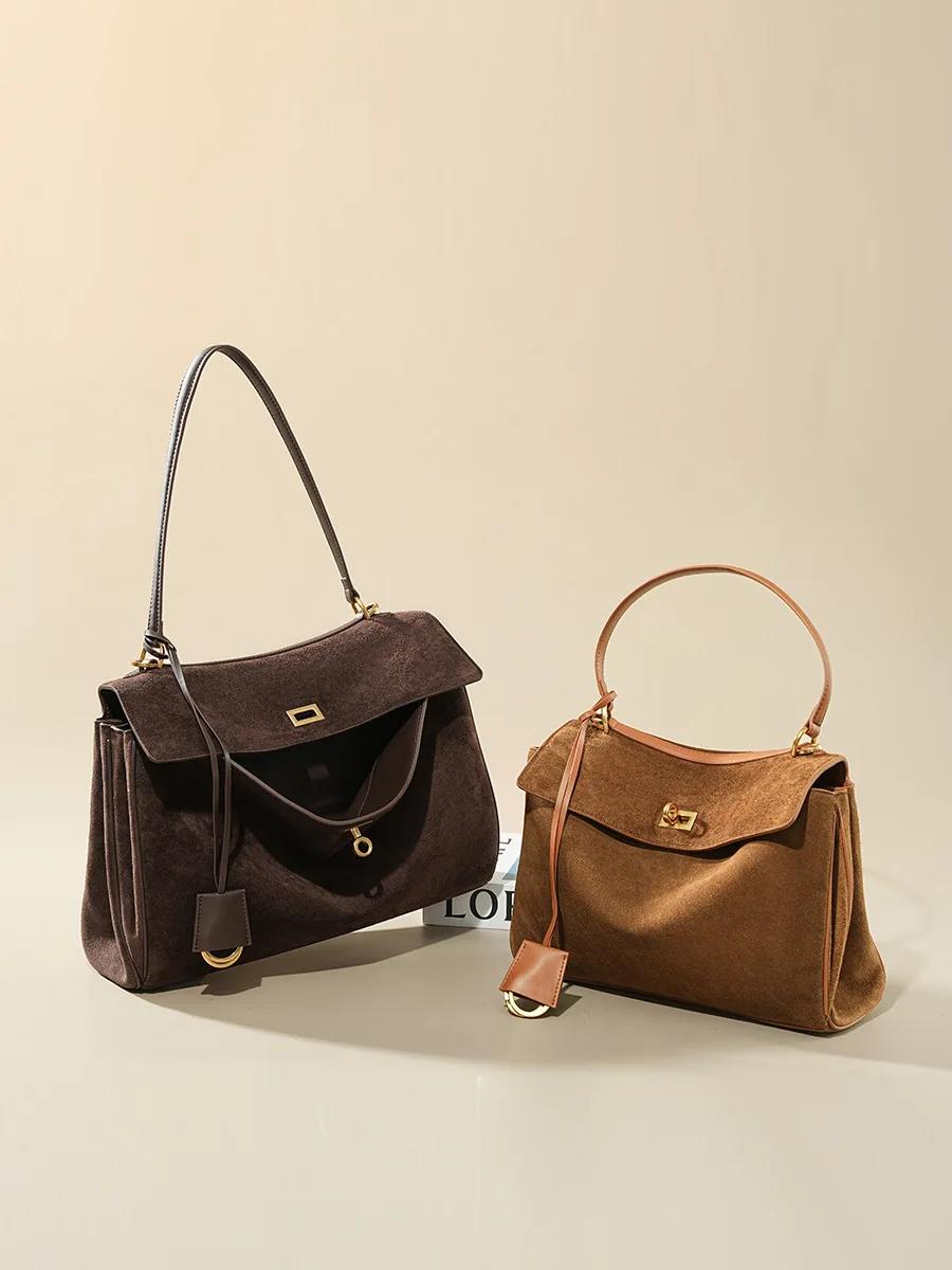 Sac à main en daim pour femmes, sac à bandoulière de grande capacité, fourre-tout simple, sac à main