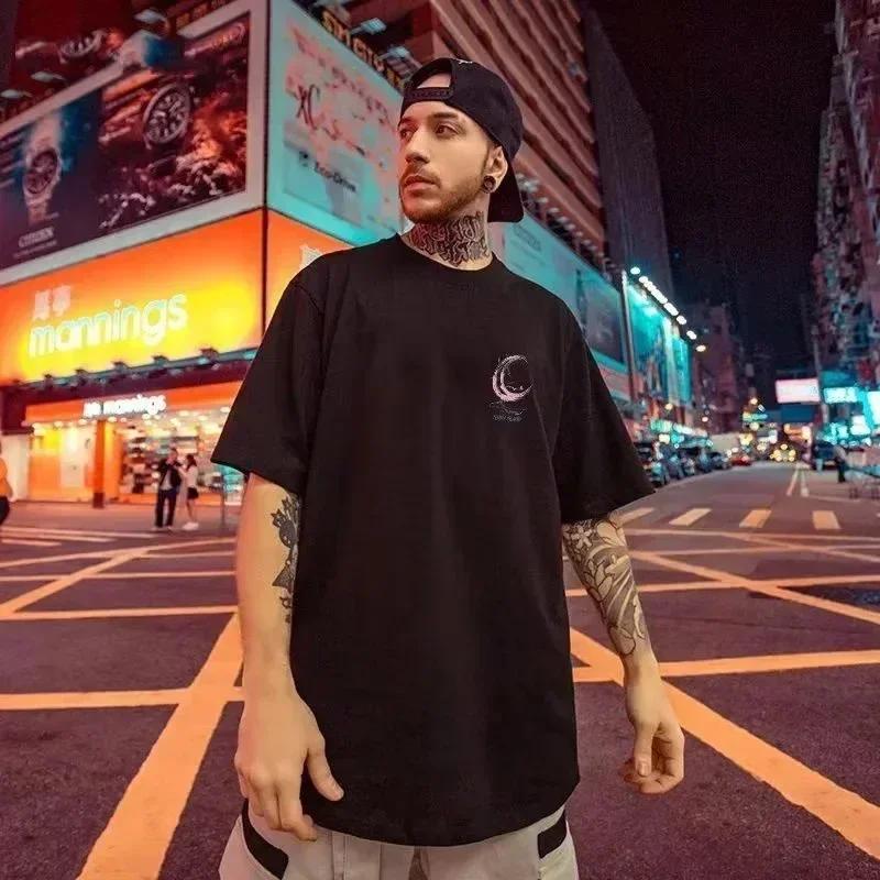 Hommes surdimensionné 8XL T-shirt mode ample américain Vintage rose croissant imprimé à manches cour