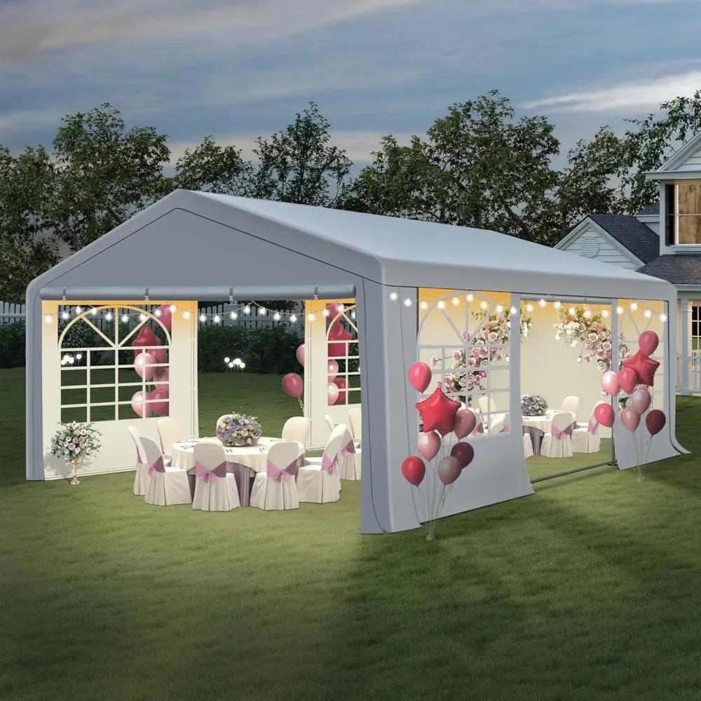 Tente et abri de fête à baldaquin de 20' x 20', tonnelle de mariage extérieure robuste avec 4 sacs d