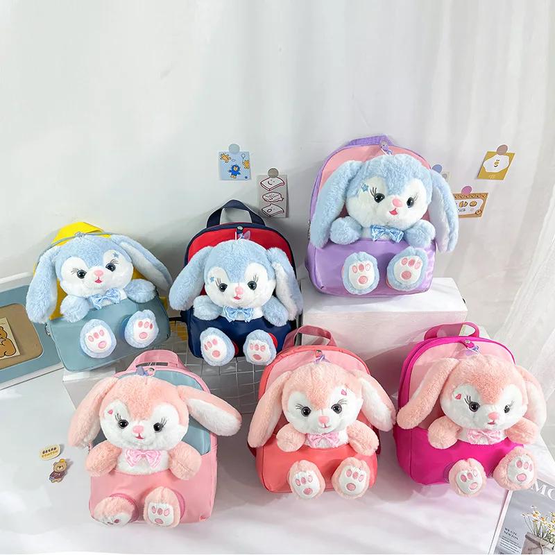 Sac à dos lapin en peluche 3D pour garçons et filles, cartable mignon avec nœud papillon, sacs d'éco
