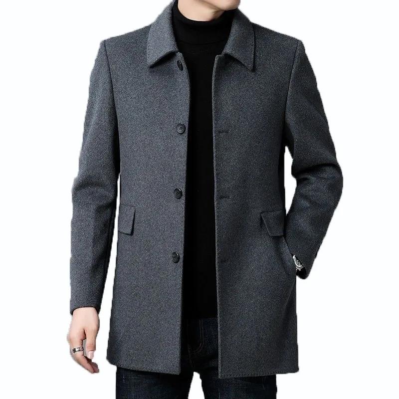 Veste homme printemps-automne, simple, couleur unie, simple boutonnage, manteau professionnel mi-lon
