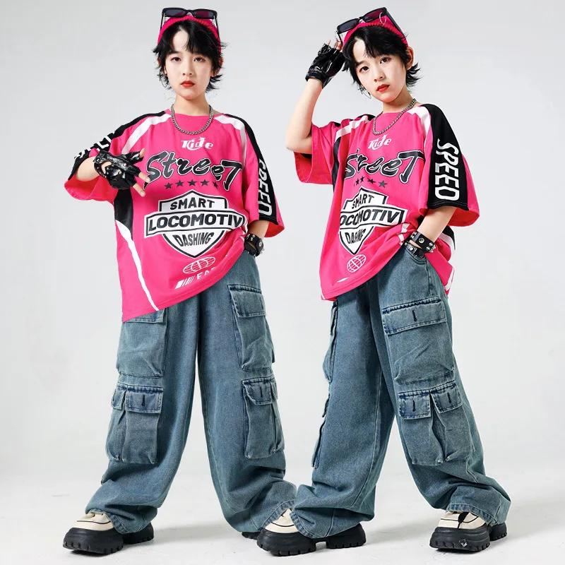 Tenue de performance de danse urbaine pour enfants, ensemble de vêtements en jean hip-hop pour garço