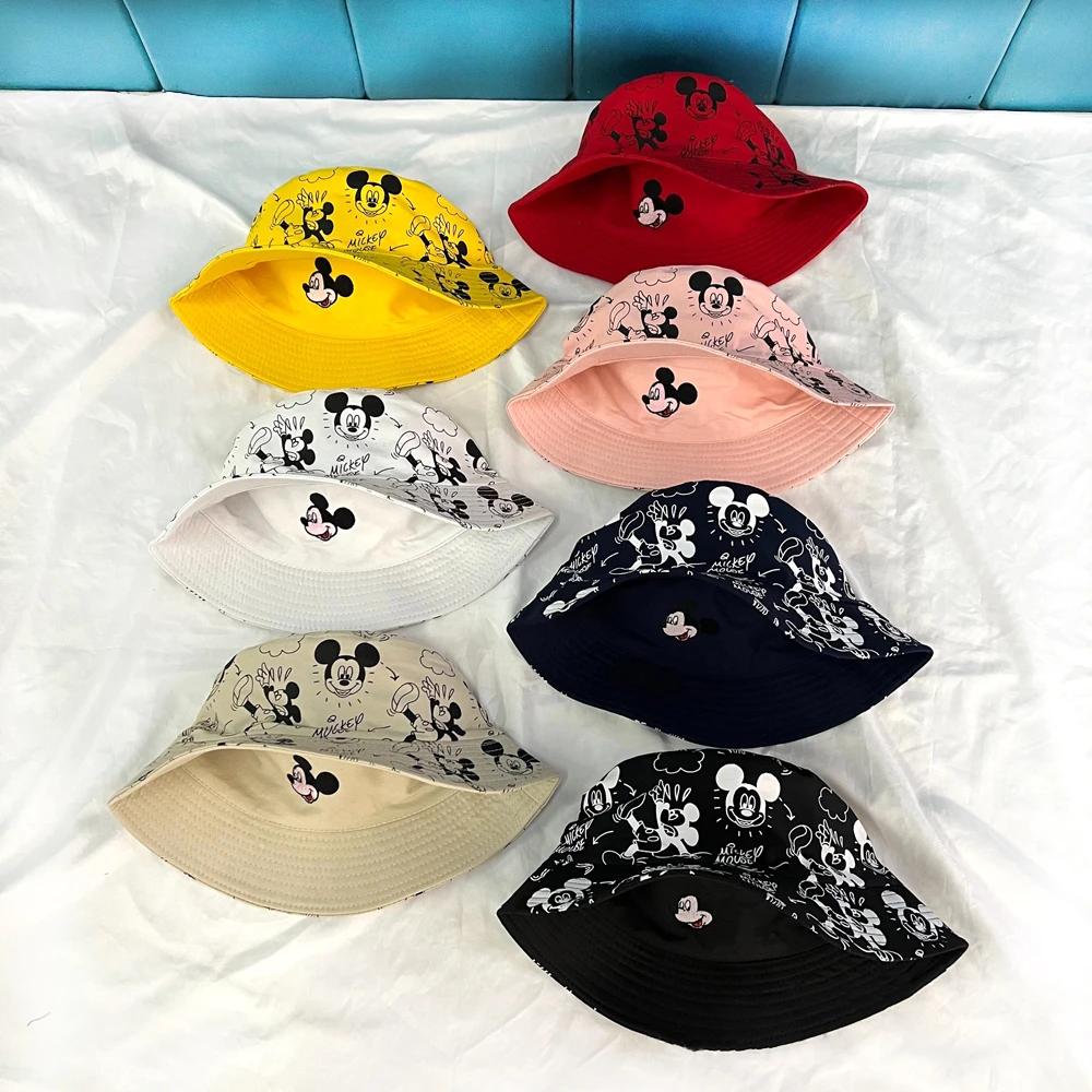 Chapeau de pêcheur universel Mickey Mouse, dessin animé, impression recto-verso, casquette en coton,