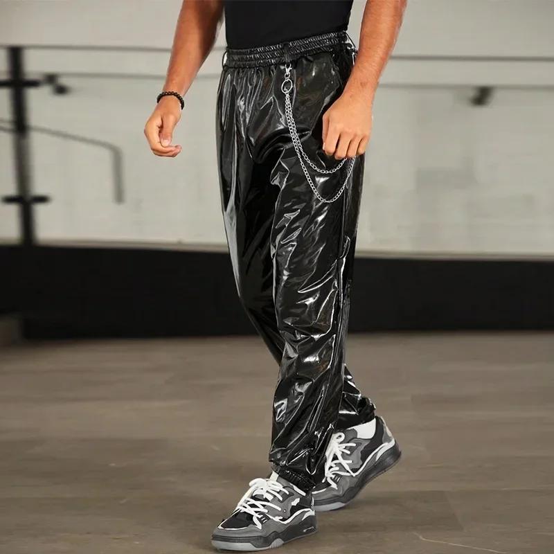 Pantalon lanterne en cuir verni brillant pour hommes, bande élastique adt décontractée, Knickerbocke