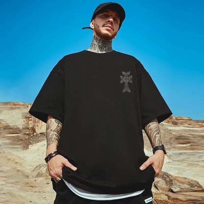 M-8XL T-shirt pour hommes surdimensionné ample et à la mode imprimé croisé T-shirt étudiant jeunesse
