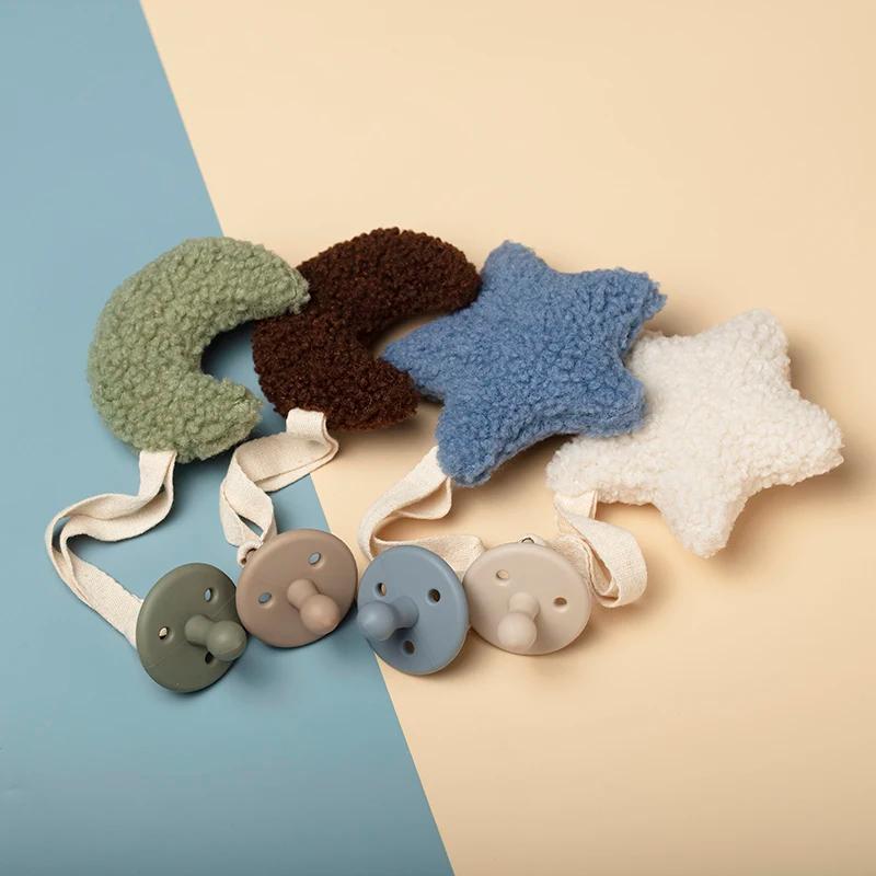 JOSilicone-Attache-sucette pour bébé sans BPA, attache-tétine Sherpa étoile lune, accessoire pour no