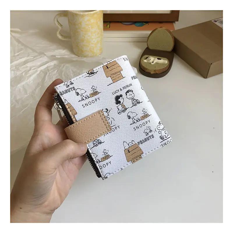 Porte-monnaie court Snoopy mignon, motif dessin animé, avec fermeture éclair, porte-cartes d'identit