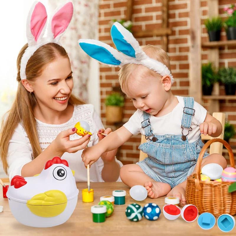 Jouets sensoriels Montessori pour bébé, 12 œufs assortis, œufs de pâques, couleurs de poulet, trieur