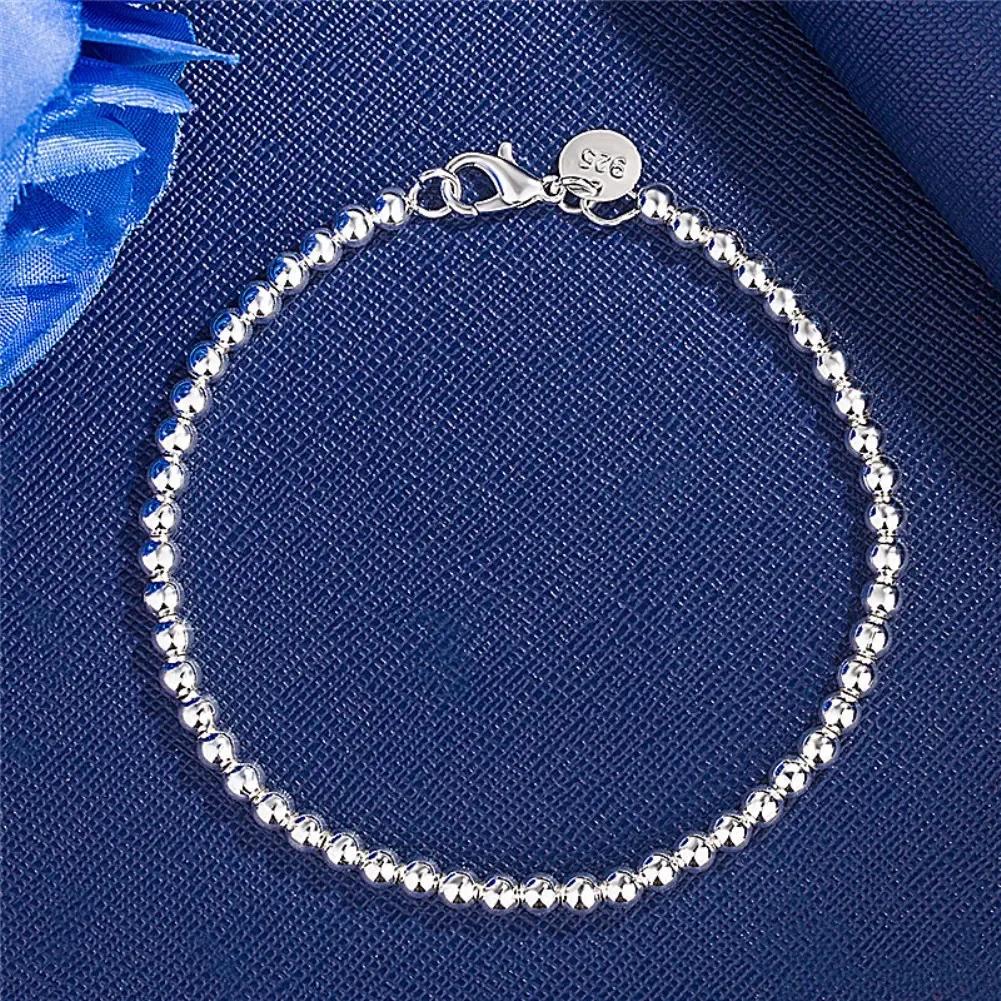 Breloque cadeaux de noël, Bracelet en argent Sterling 925, chaîne de perles de 4MM pour femmes, marq