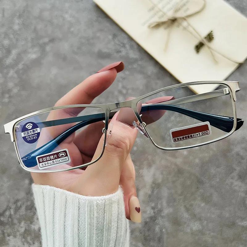 Lunettes de lecture demi-monture en métal pour hommes, lunettes de luxe de styliste Anti-lumière ble